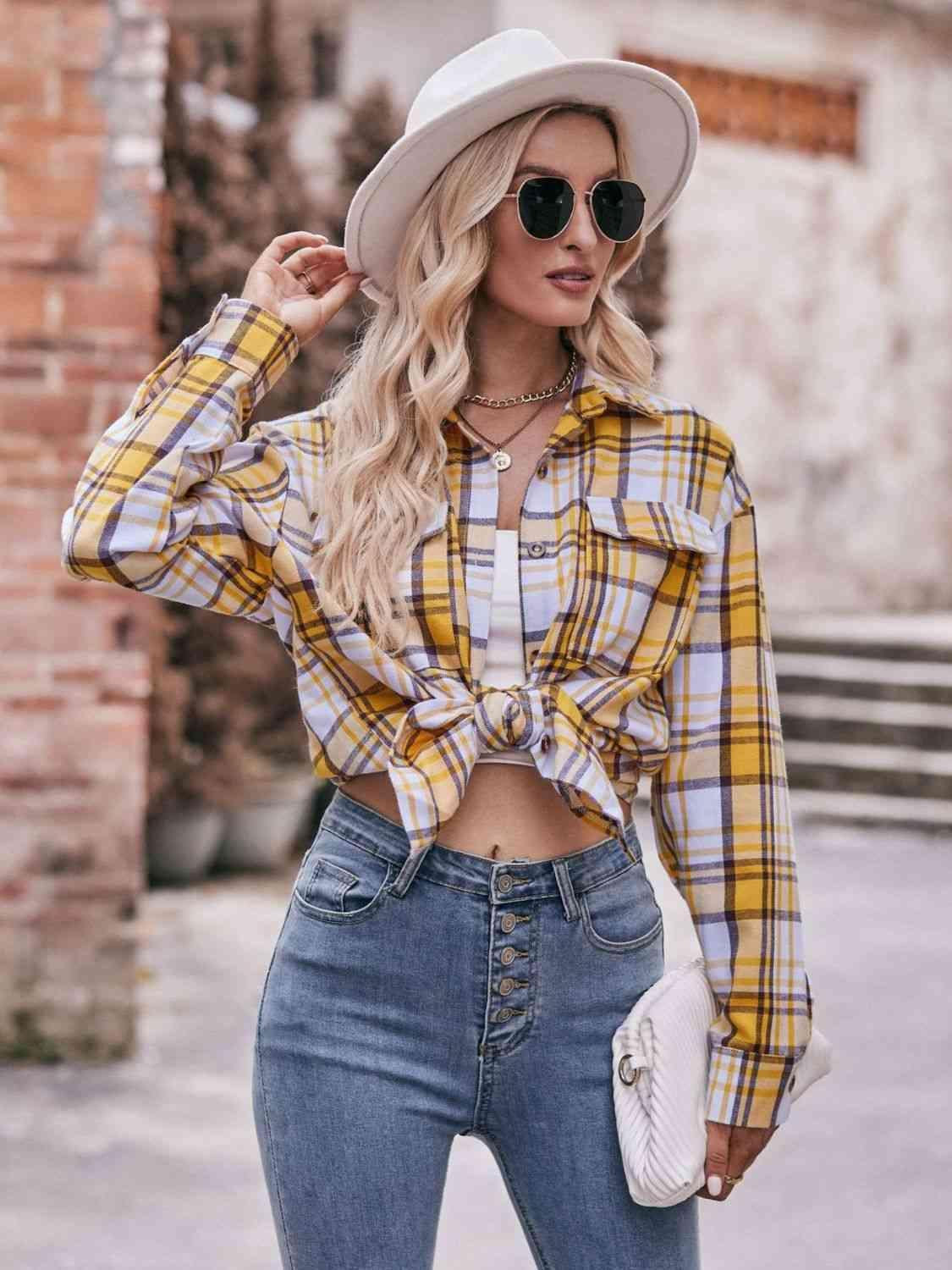 Plaid Dropped Shoulder Longline Shirt - Bona Fide Fashion