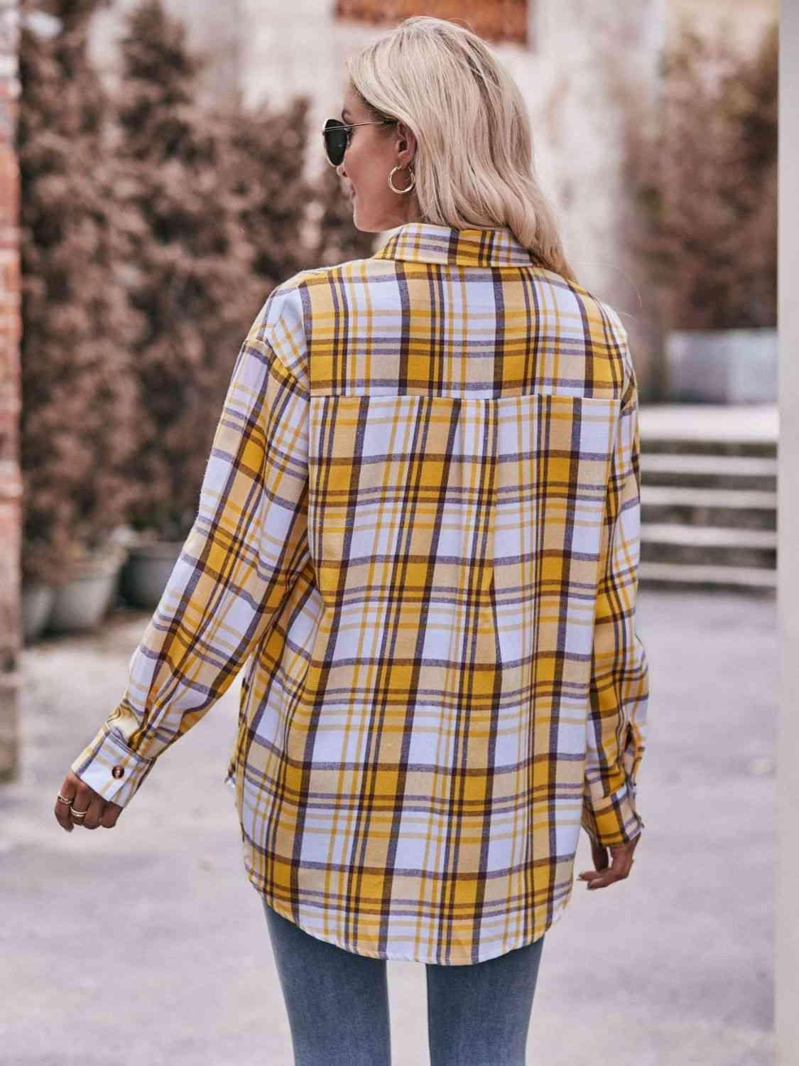 Plaid Dropped Shoulder Longline Shirt - Bona Fide Fashion