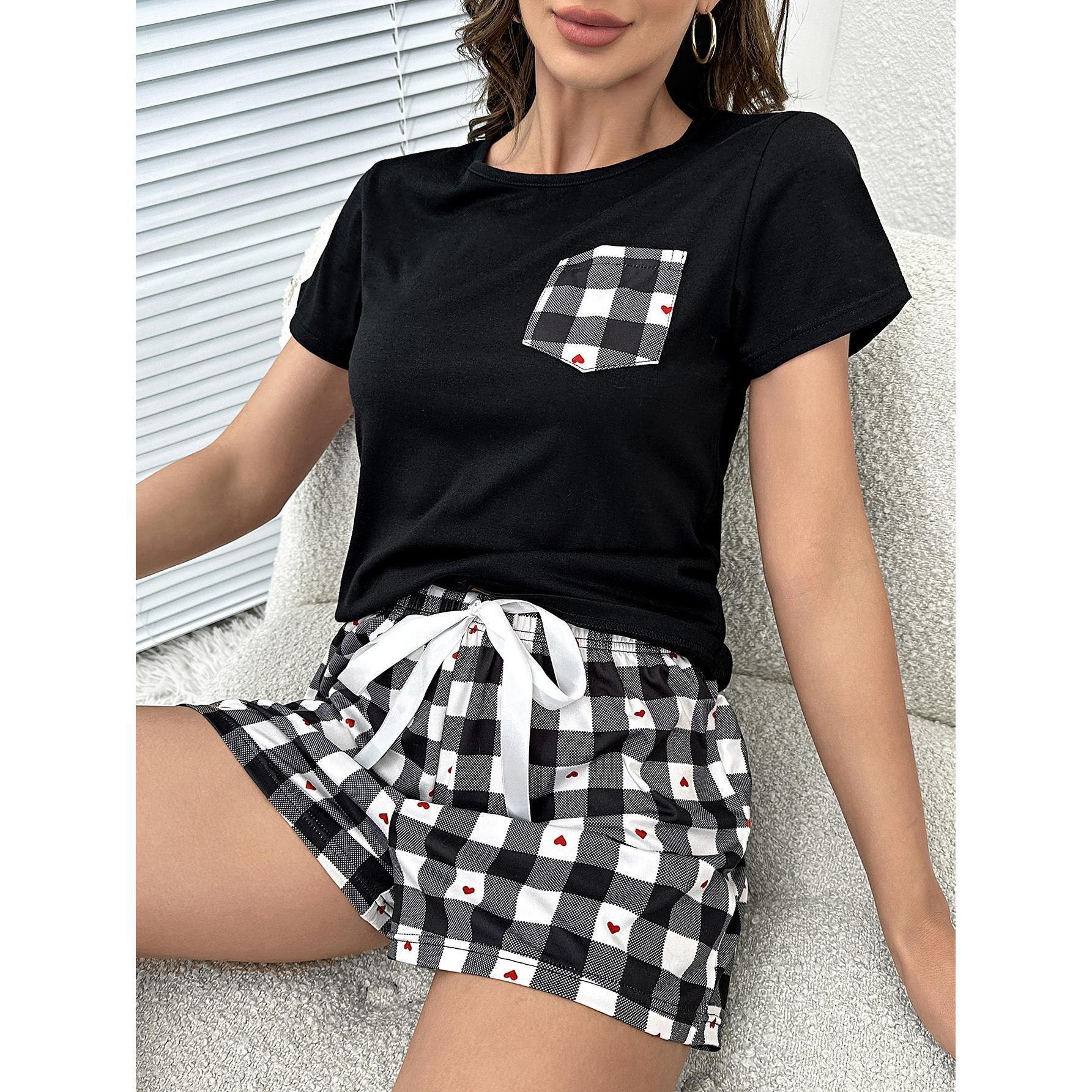 Plaid Heart Top and Shorts Lounge Set - Bona Fide Fashion