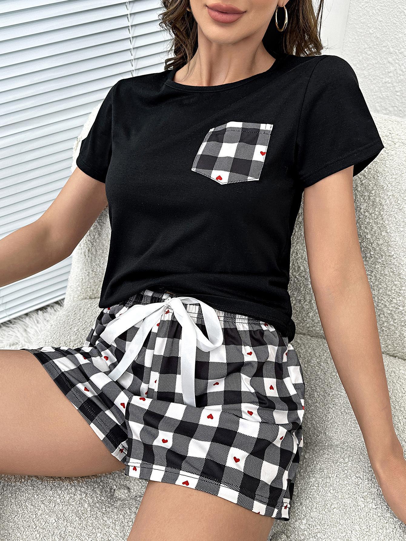 Plaid Heart Top and Shorts Lounge Set - Bona Fide Fashion