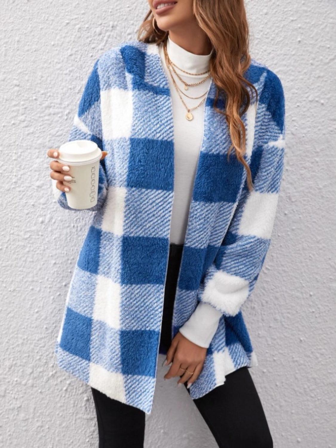 Plaid Long Sleeve Hooded Coat - Bona Fide Fashion