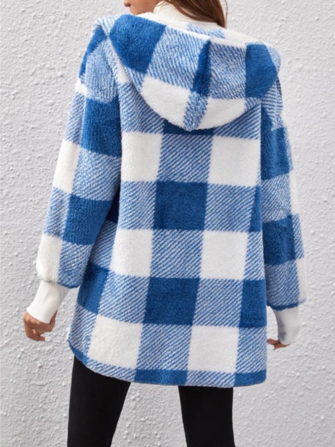 Plaid Long Sleeve Hooded Coat - Bona Fide Fashion