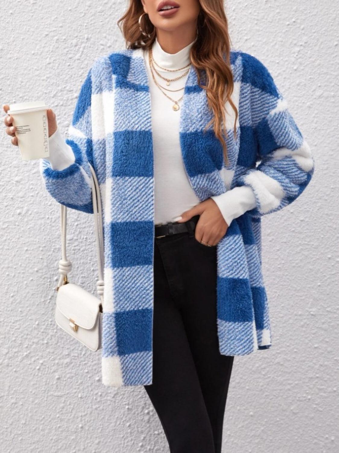 Plaid Long Sleeve Hooded Coat - Bona Fide Fashion