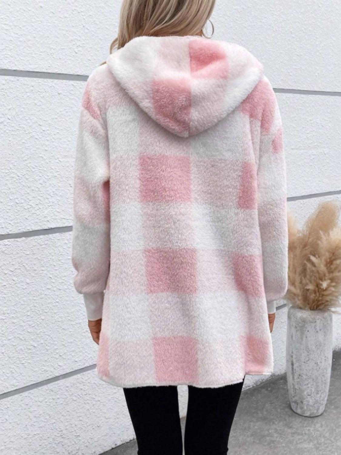 Plaid Long Sleeve Hooded Coat - Bona Fide Fashion