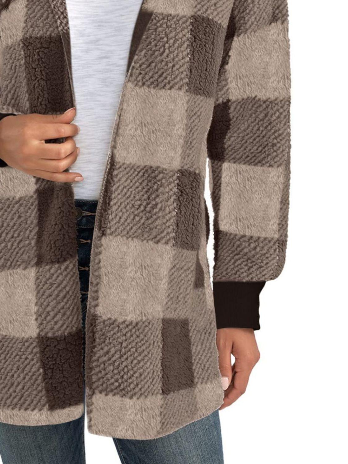 Plaid Long Sleeve Hooded Coat - Bona Fide Fashion