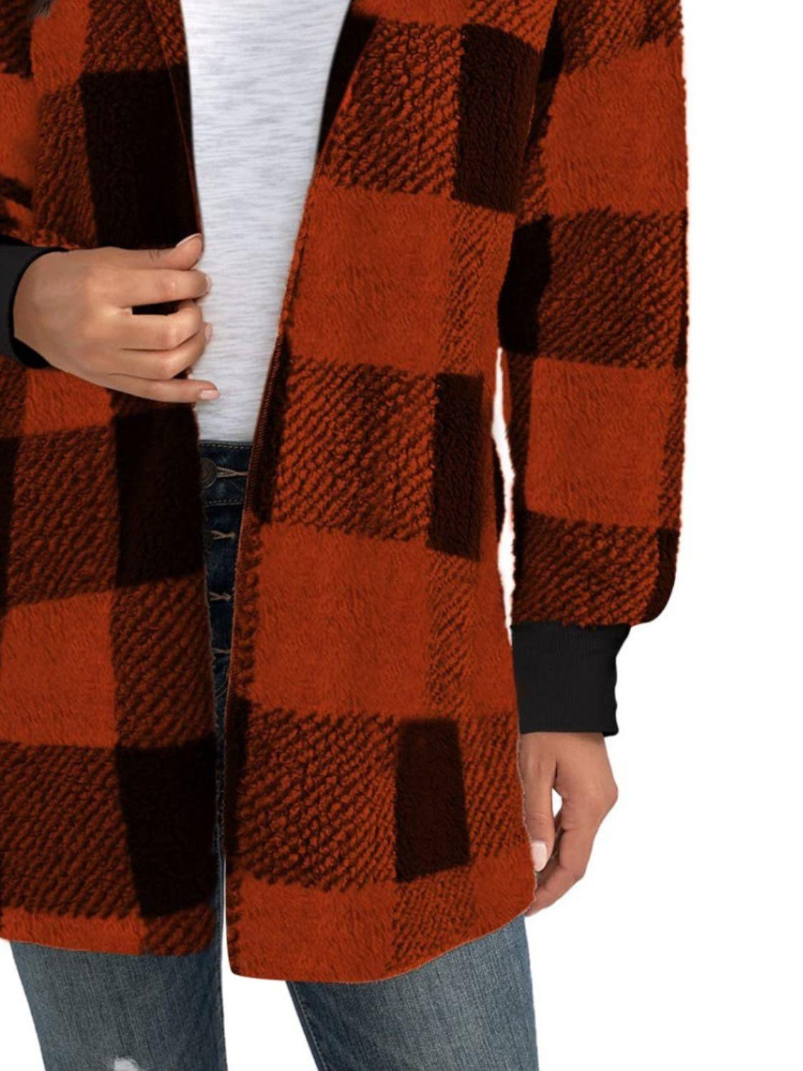 Plaid Long Sleeve Hooded Coat - Bona Fide Fashion