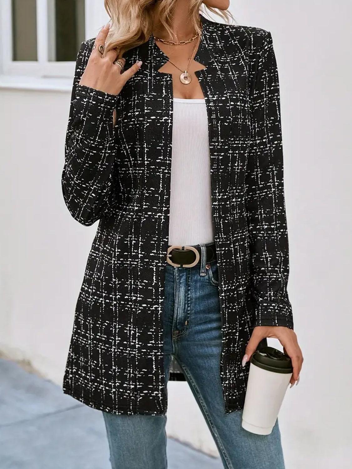 Plaid Open Front Long Sleeve Blazer - Bona Fide Fashion