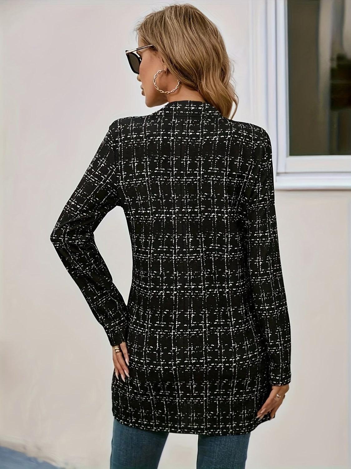 Plaid Open Front Long Sleeve Blazer - Bona Fide Fashion