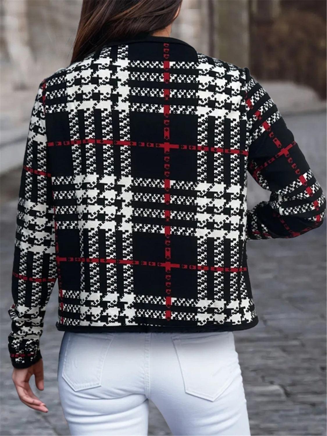 Plaid Open Front Long Sleeve Jacket - Bona Fide Fashion