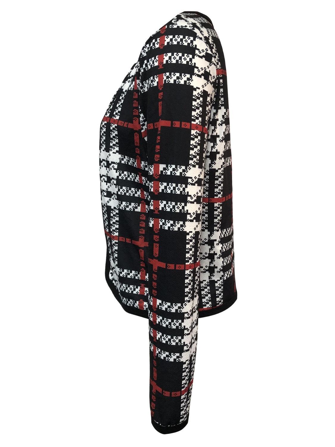 Plaid Open Front Long Sleeve Jacket - Bona Fide Fashion