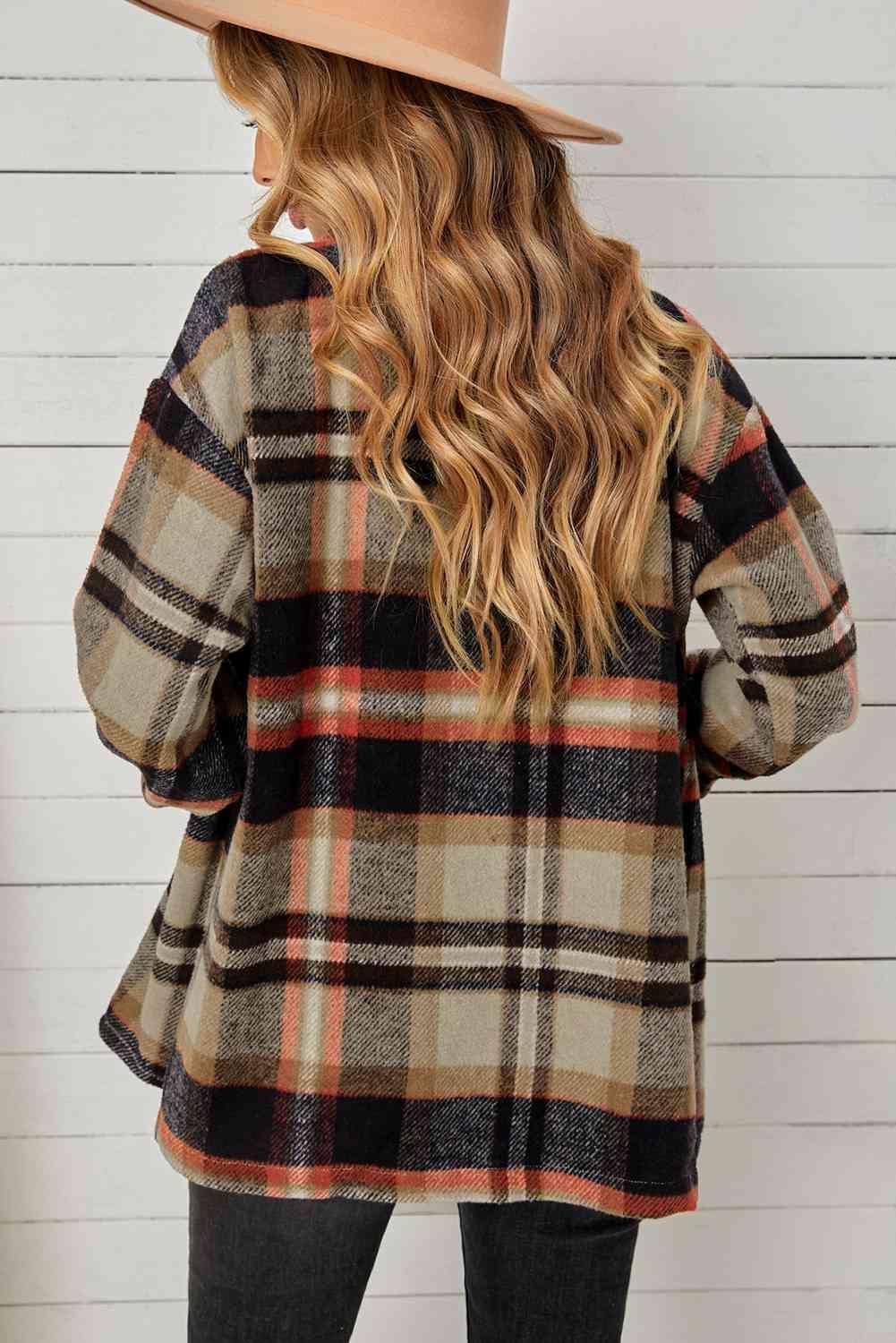 Plaid Pocketed Button Down Shacket - Bona Fide Fashion