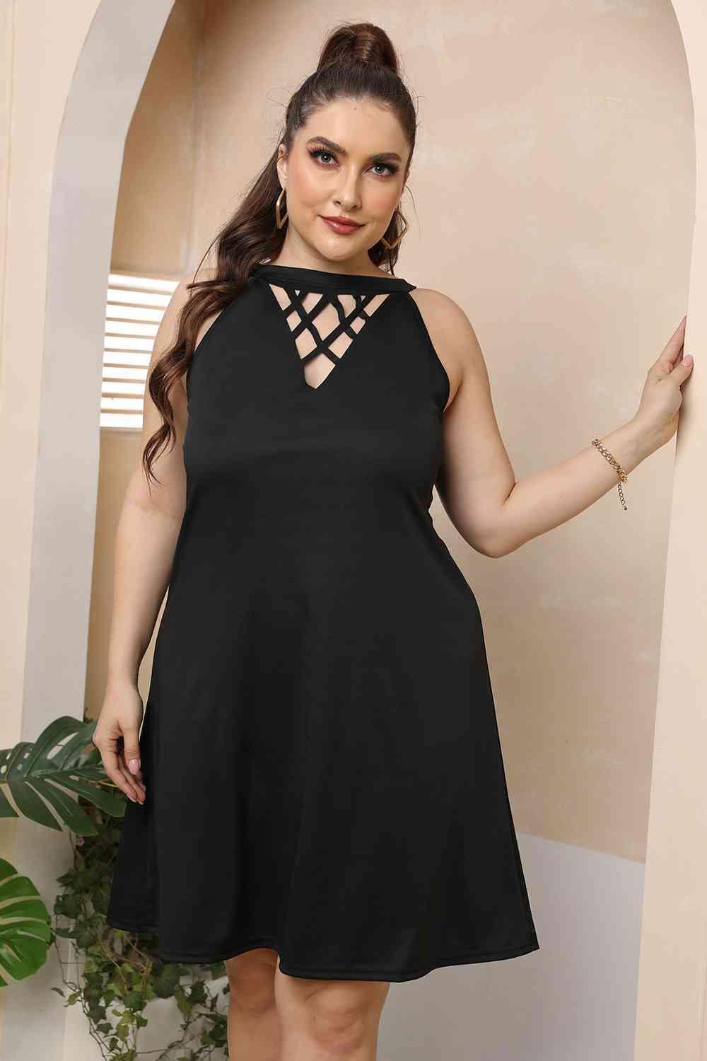 Plus Size Cutout Round Neck Sleeveless Dress - Bona Fide Fashion