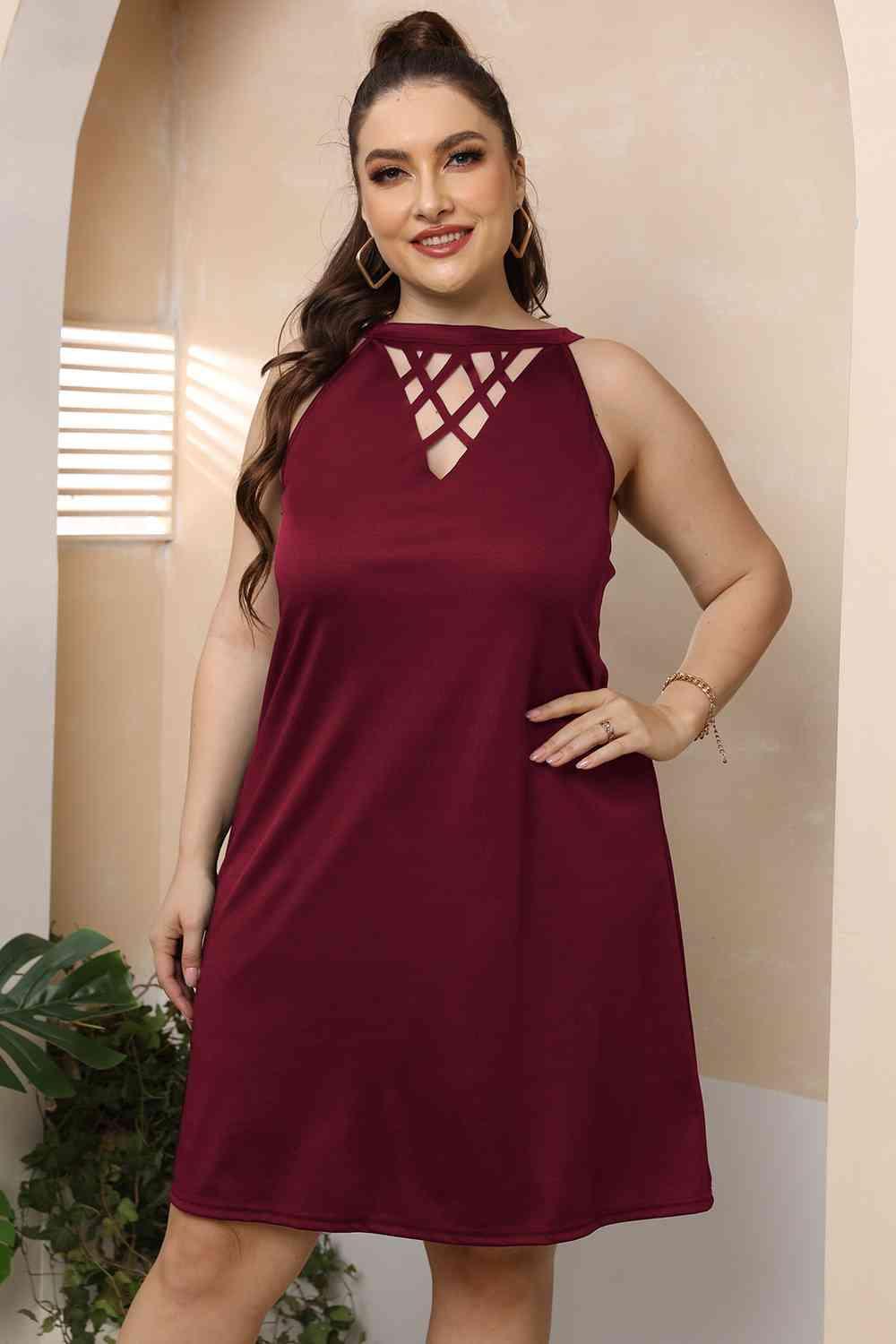 Plus Size Cutout Round Neck Sleeveless Dress - Bona Fide Fashion