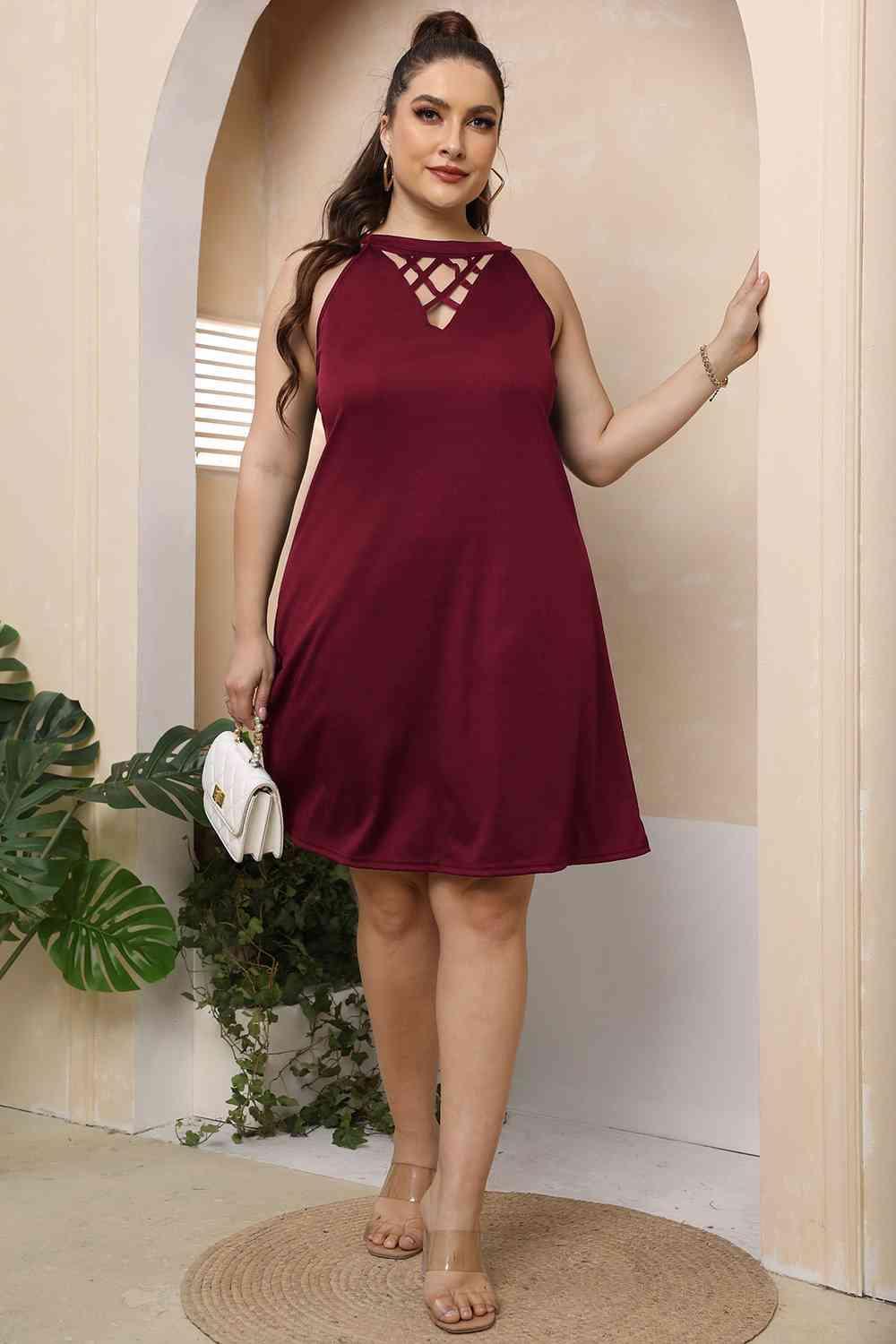 Plus Size Cutout Round Neck Sleeveless Dress - Bona Fide Fashion