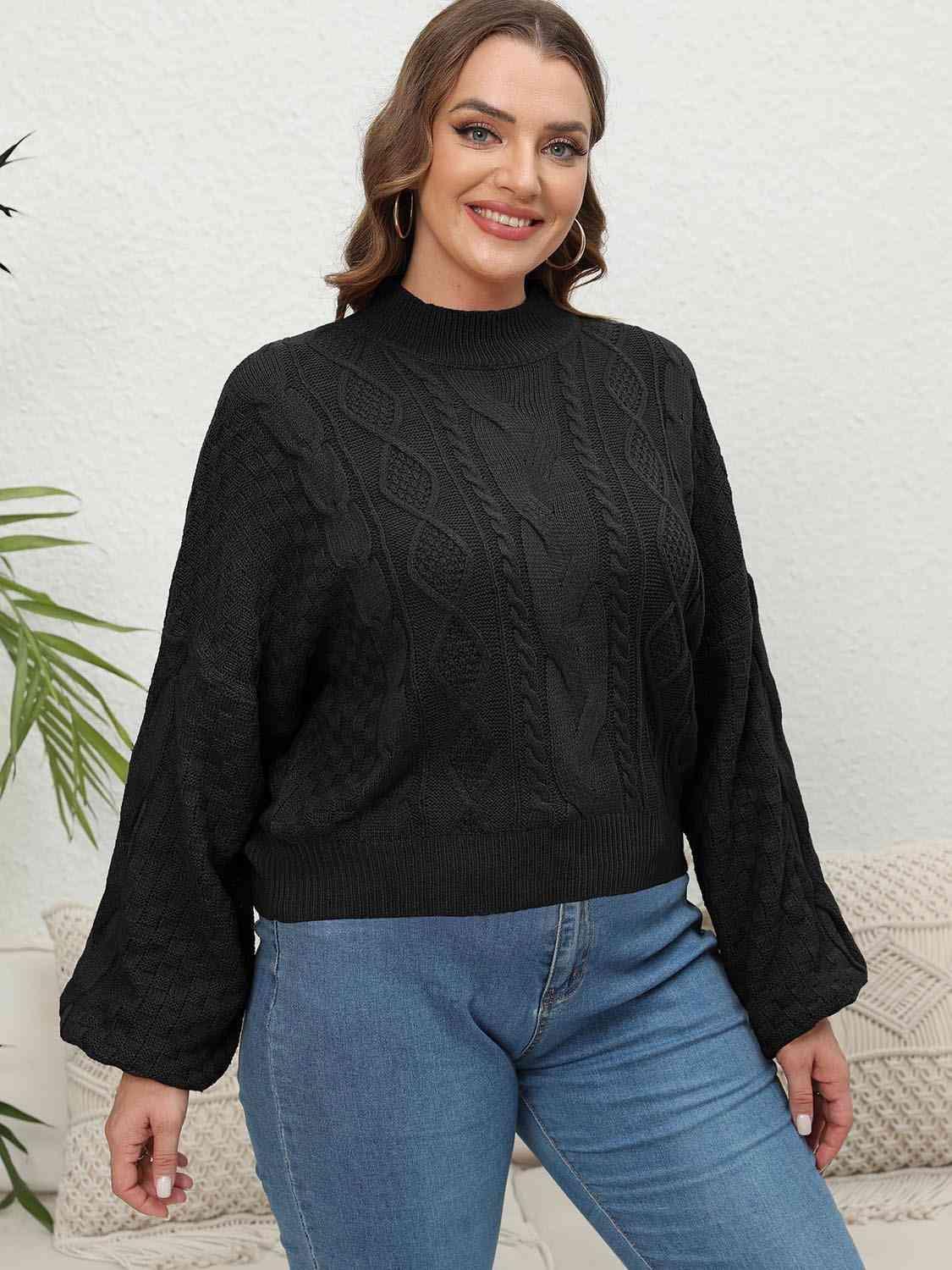 Plus Size Mock Neck Cable Knit Long Sleeve Sweater - Bona Fide Fashion