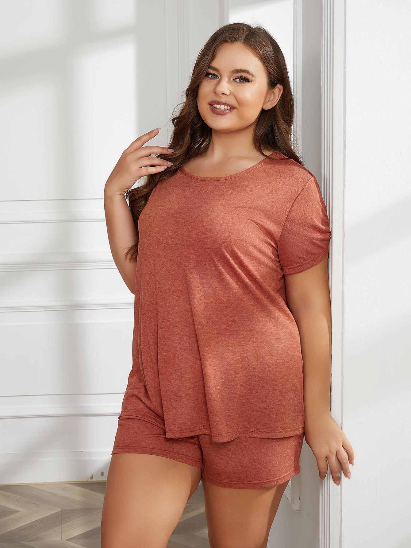 Plus Size Round Neck Short Sleeve Two-Piece Loungewear Set - Bona Fide Fashion