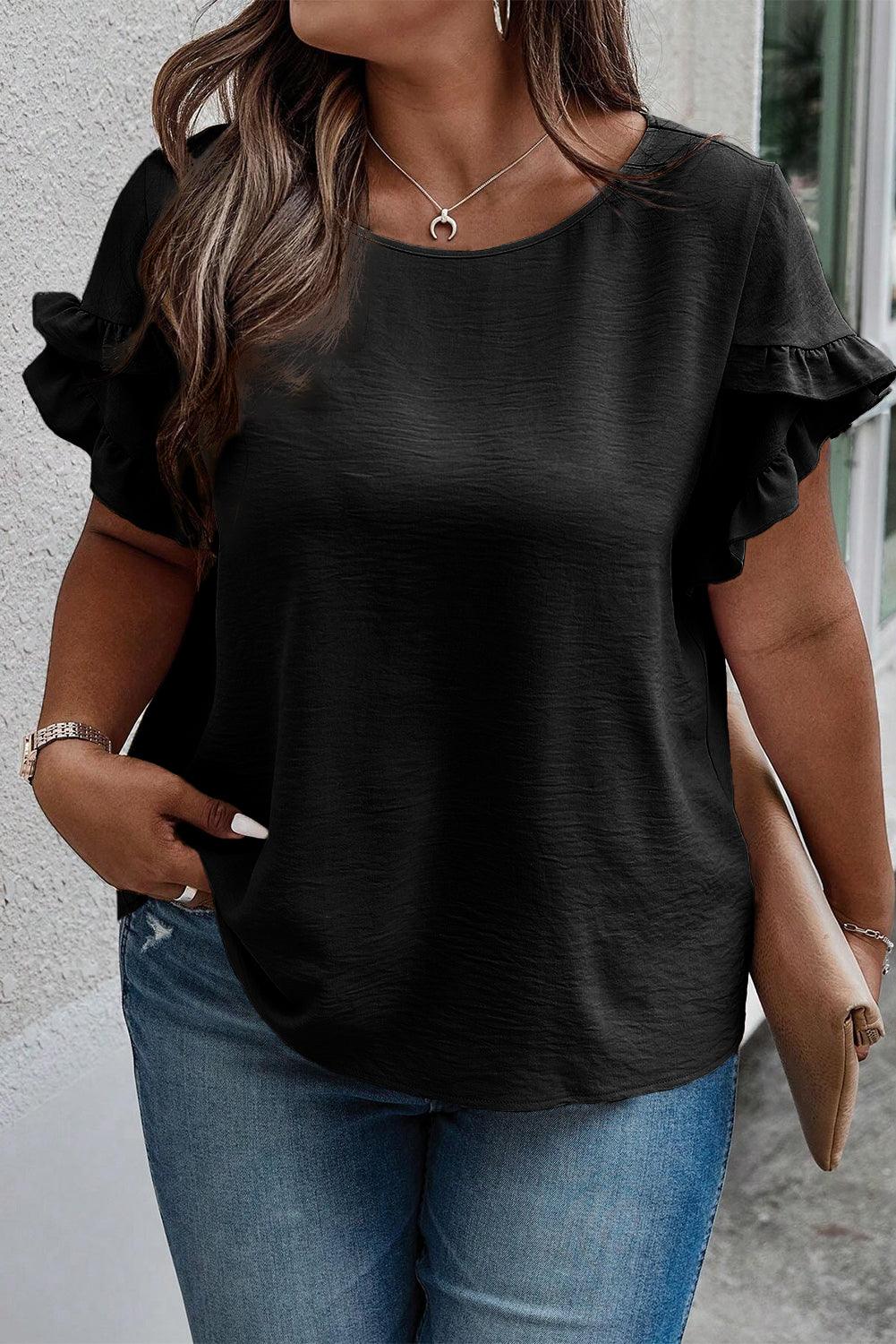 Plus Size Ruffled Round Neck Short Sleeve Blouse - Bona Fide Fashion