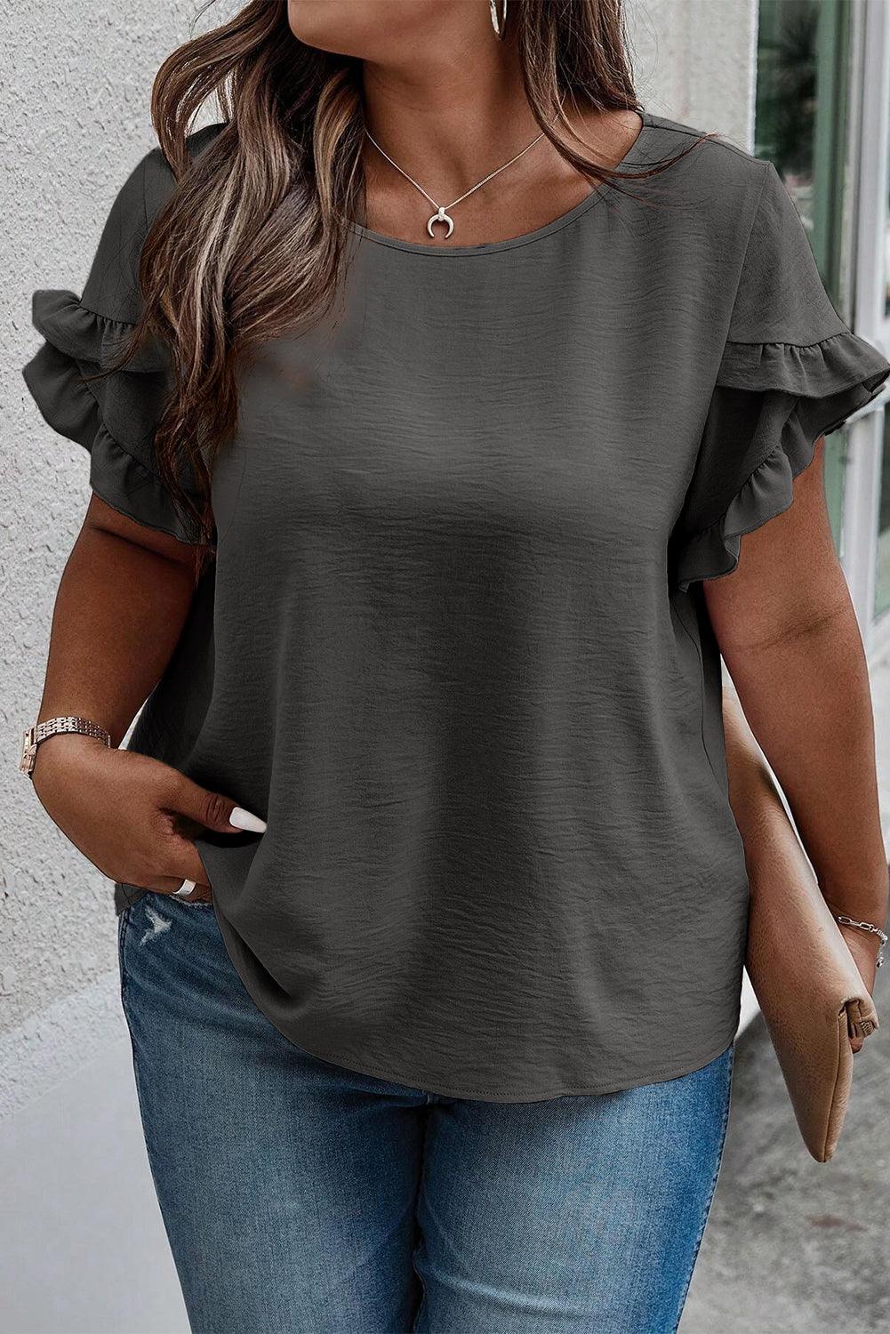 Plus Size Ruffled Round Neck Short Sleeve Blouse - Bona Fide Fashion