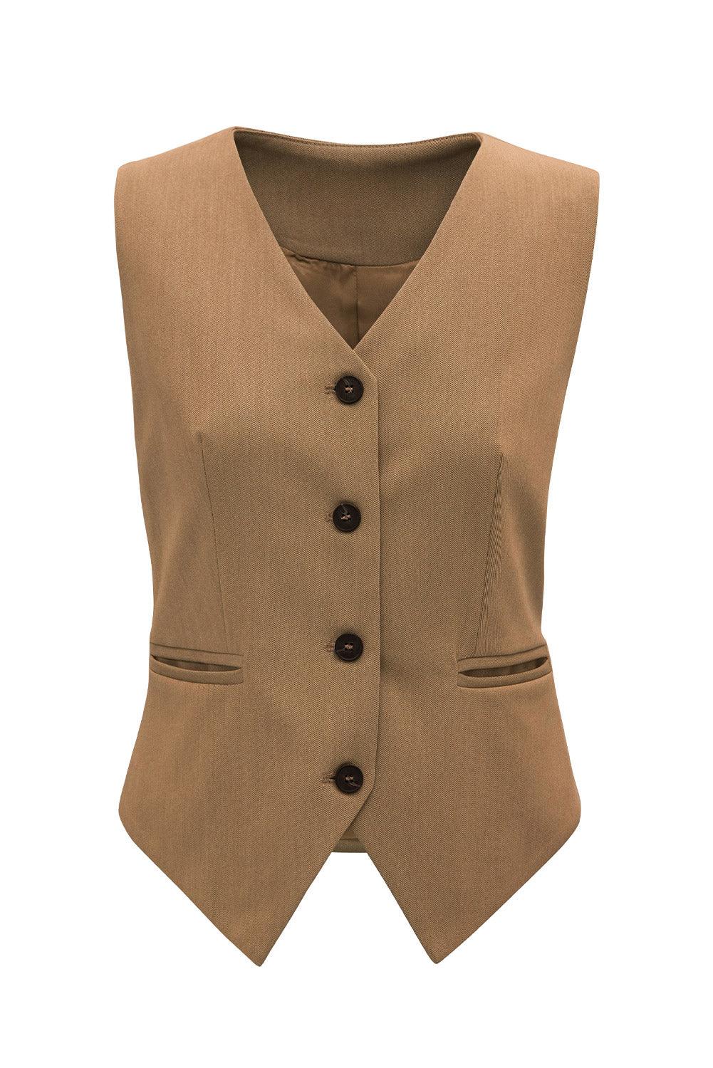 Pocketed Button Up Vest - Bona Fide Fashion