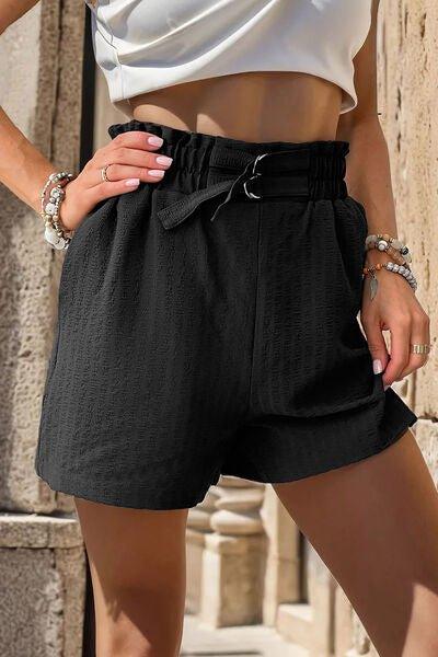 Pocketed Double Buckle High Waist Shorts - Bona Fide Fashion