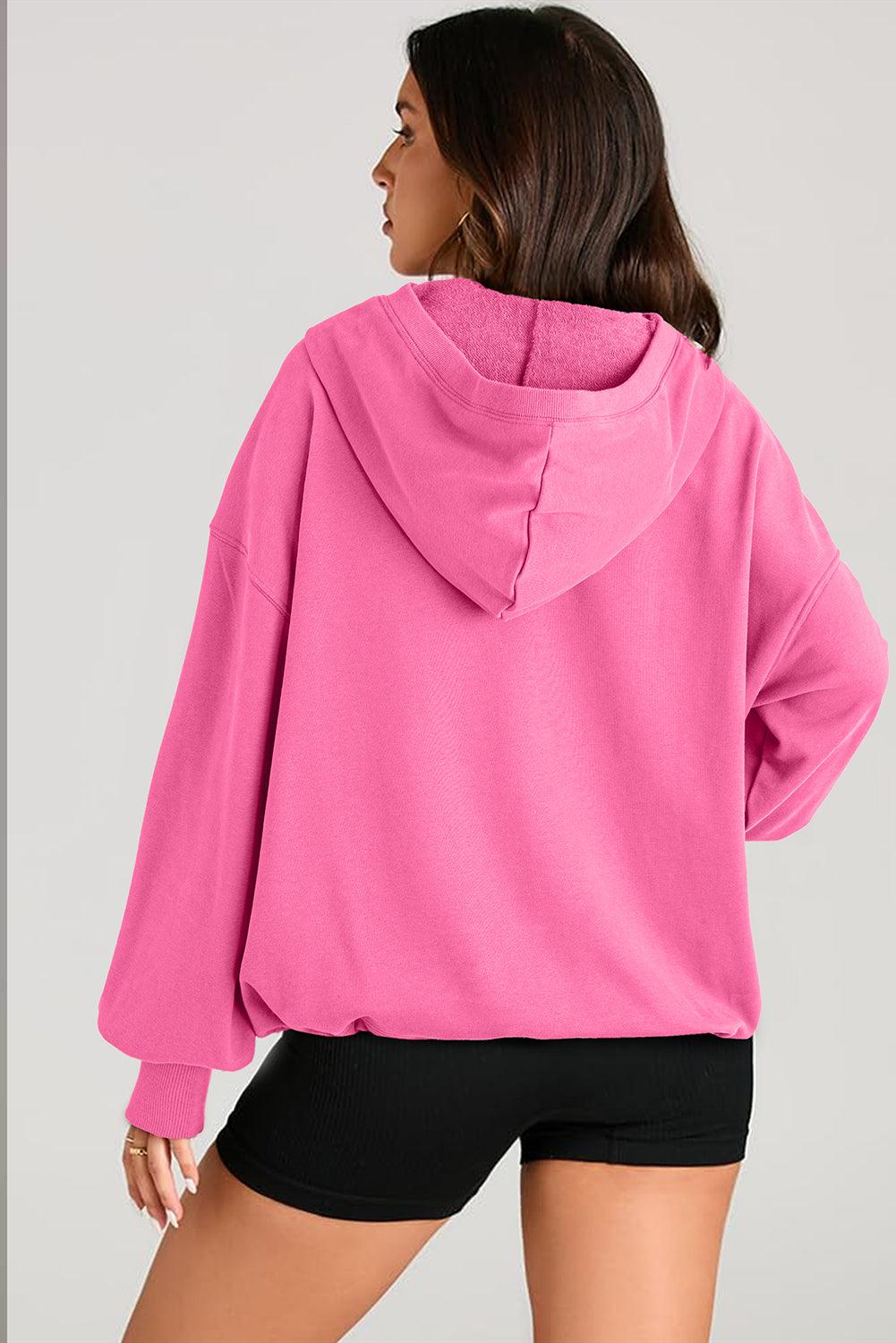 Pocketed Half Zip Long Sleeve Hoodie - Bona Fide Fashion