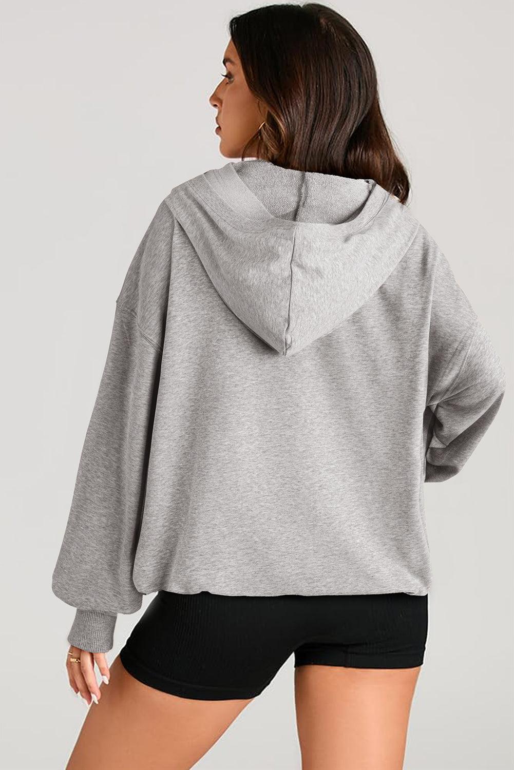 Pocketed Half Zip Long Sleeve Hoodie - Bona Fide Fashion