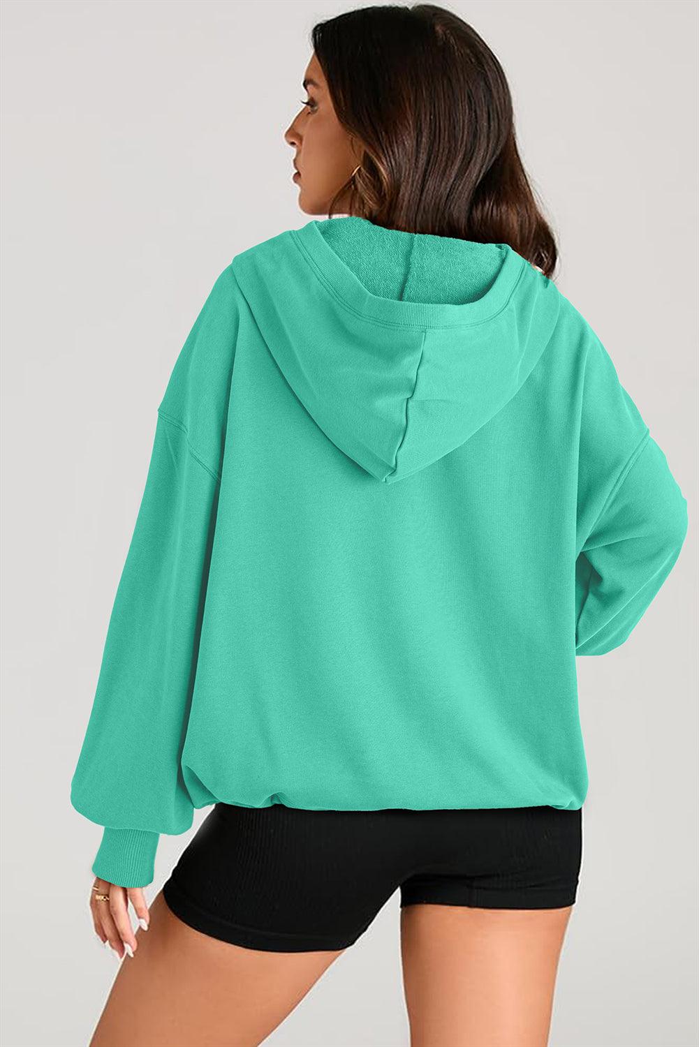 Pocketed Half Zip Long Sleeve Hoodie - Bona Fide Fashion