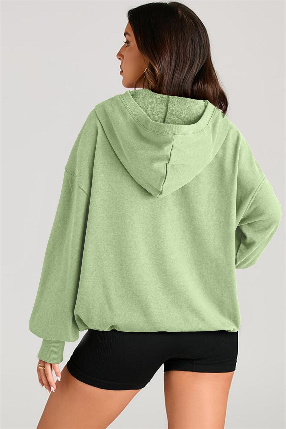 Pocketed Half Zip Long Sleeve Hoodie - Bona Fide Fashion