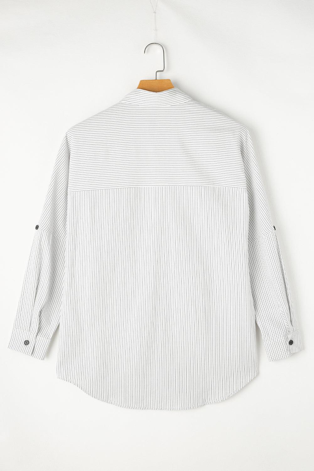 Pocketed Striped Collared Neck Long Sleeve Shirt - Bona Fide Fashion