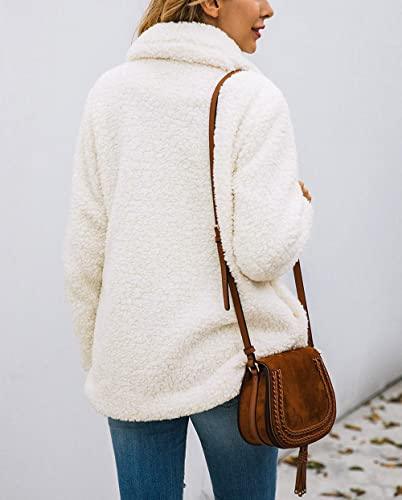 PRETTYGARDEN Women's 2023 Fashion Winter Coat Long Sleeve Lapel Zip Up Faux Shearling Shaggy Oversized Shacket Jacket (Style Two White,Large) - Bona Fide Fashion