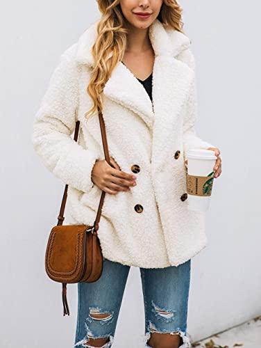 PRETTYGARDEN Women's 2023 Fashion Winter Coat Long Sleeve Lapel Zip Up Faux Shearling Shaggy Oversized Shacket Jacket (Style Two White,Large) - Bona Fide Fashion