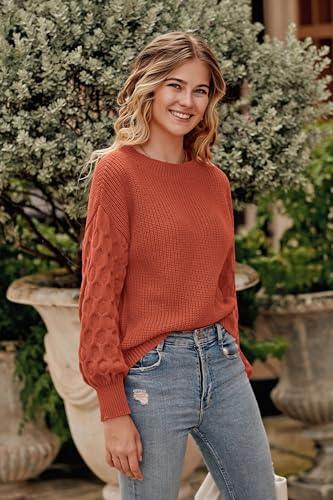 PRETTYGARDEN Women's 2023 Winter Pullover Sweater Casual Long Sleeve Crewneck Loose Chunky Knit Jumper Tops Blouse (Orange,Medium) - Bona Fide Fashion