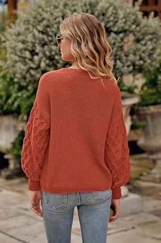 PRETTYGARDEN Women's 2023 Winter Pullover Sweater Casual Long Sleeve Crewneck Loose Chunky Knit Jumper Tops Blouse (Orange,Medium) - Bona Fide Fashion