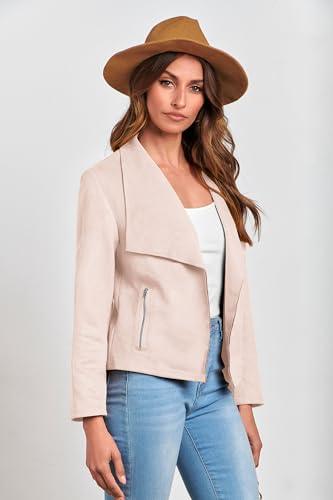 PRETTYGARDEN Women's Faux Suede Jackets 2023 Fall Clothes Long Sleeve Open Front Cropped Coat Outwear (Beige Apricot,Large) - Bona Fide Fashion