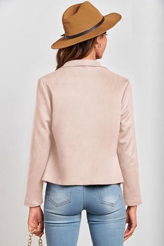 PRETTYGARDEN Women's Faux Suede Jackets 2023 Fall Clothes Long Sleeve Open Front Cropped Coat Outwear (Beige Apricot,Large) - Bona Fide Fashion