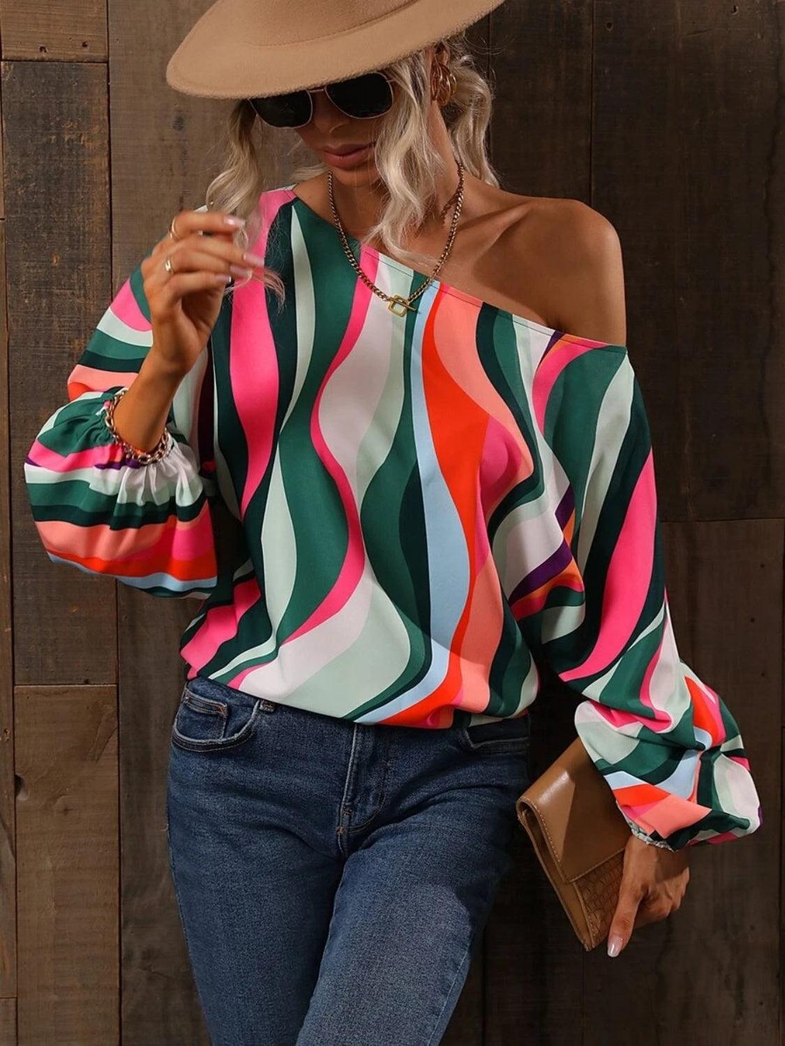 Printed Boat Neck Blouse - Bona Fide Fashion