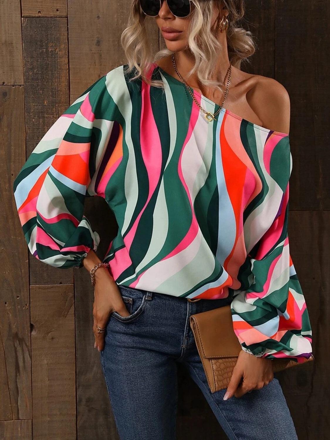 Printed Boat Neck Blouse - Bona Fide Fashion