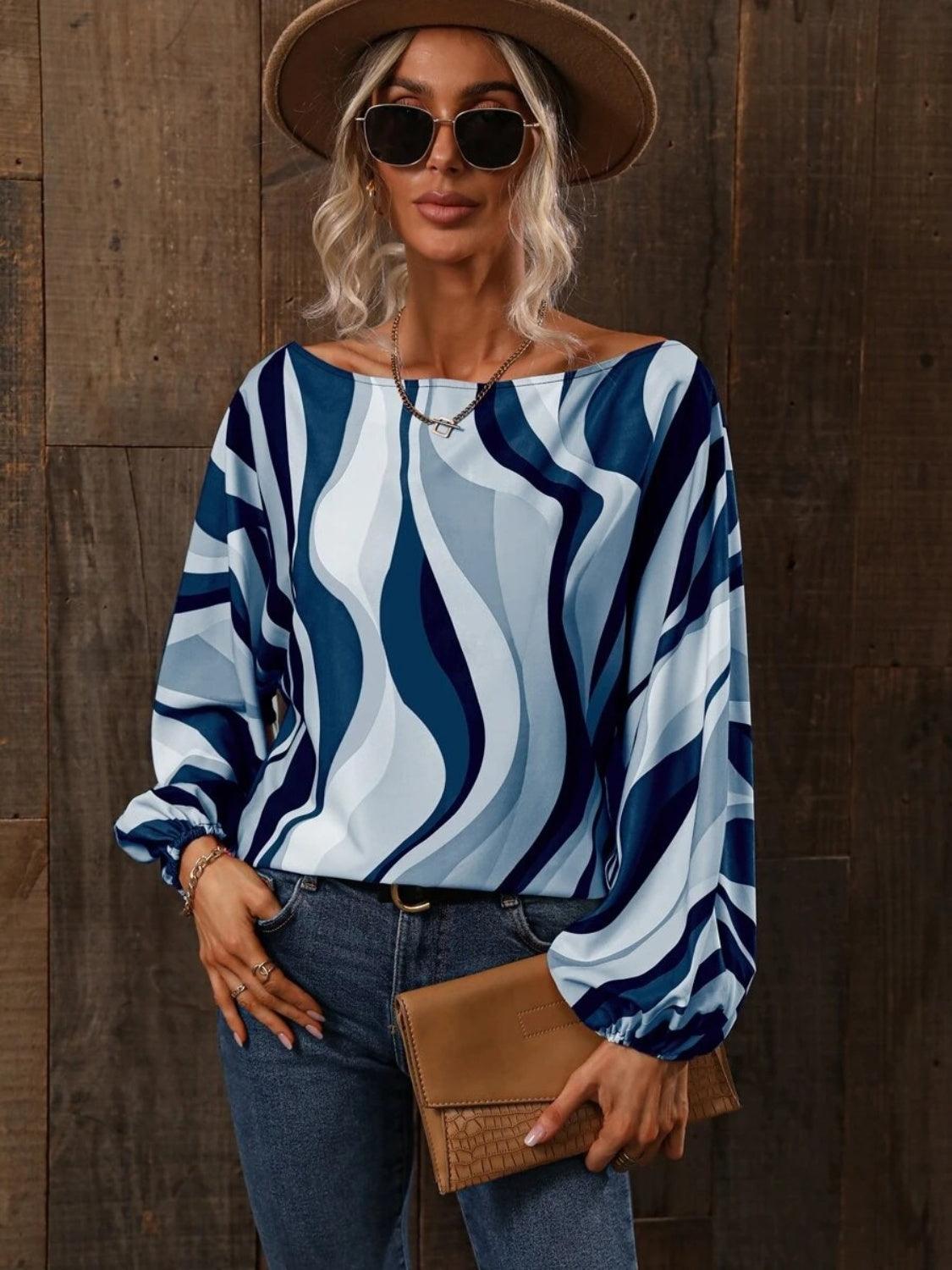 Printed Boat Neck Blouse - Bona Fide Fashion