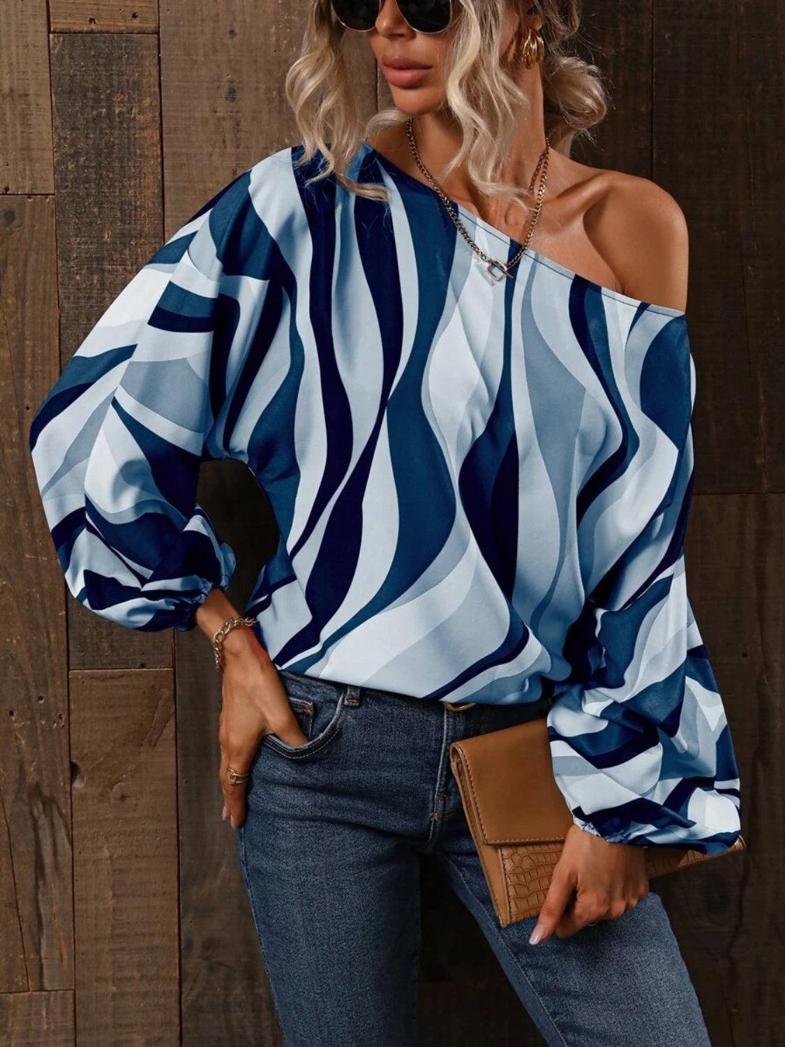 Printed Boat Neck Blouse - Bona Fide Fashion