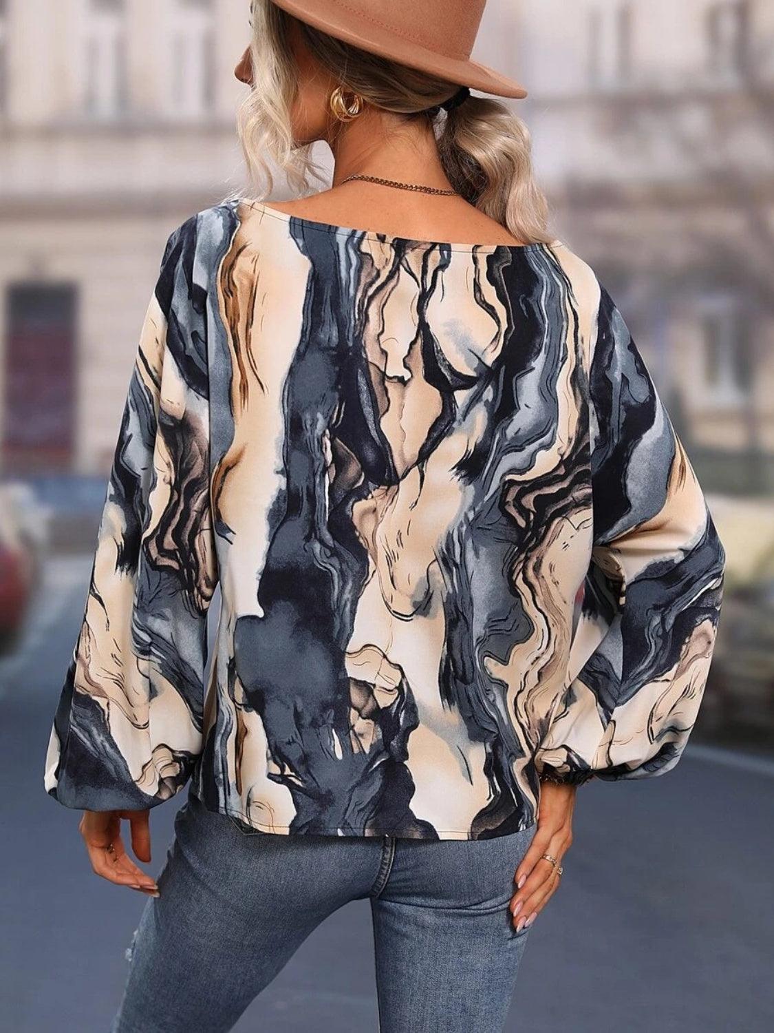 Printed Boat Neck Blouse - Bona Fide Fashion