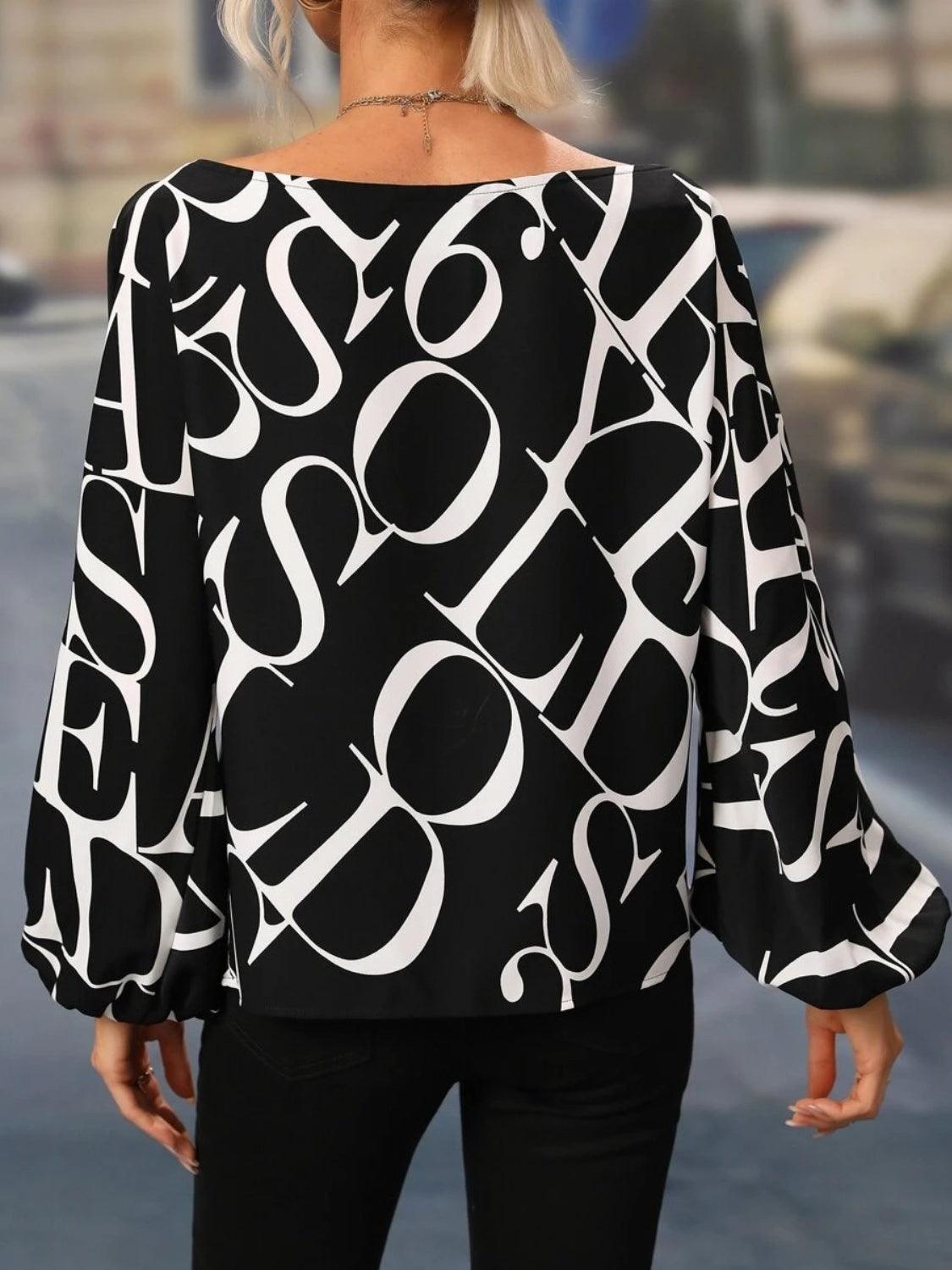 Printed Boat Neck Blouse - Bona Fide Fashion