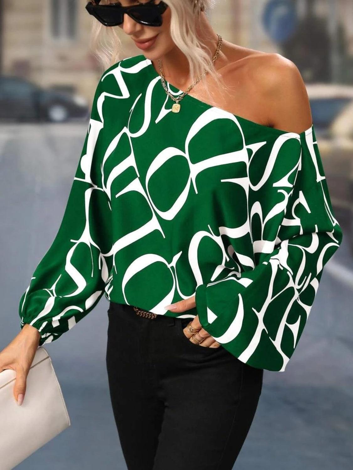 Printed Boat Neck Blouse - Bona Fide Fashion