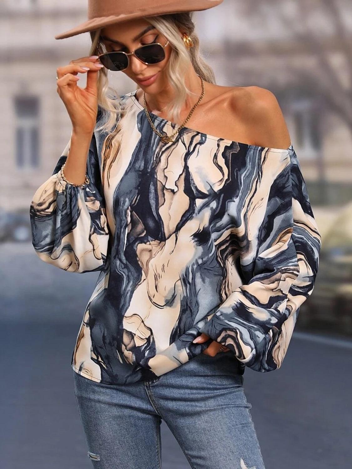 Printed Boat Neck Blouse - Bona Fide Fashion