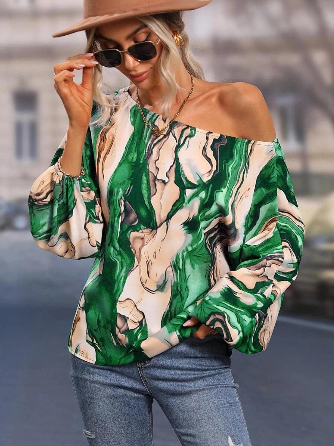 Printed Boat Neck Blouse - Bona Fide Fashion