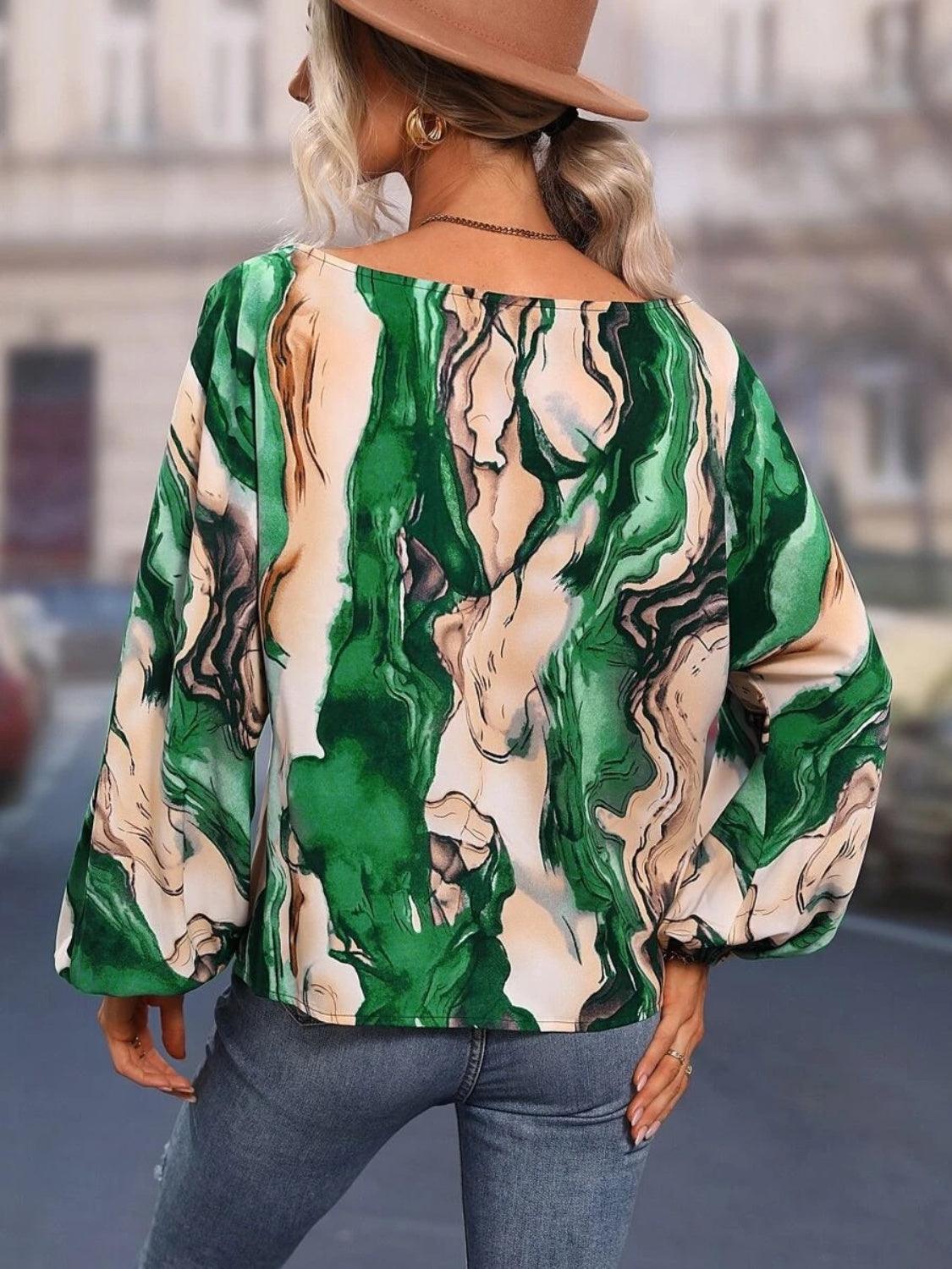 Printed Boat Neck Blouse - Bona Fide Fashion