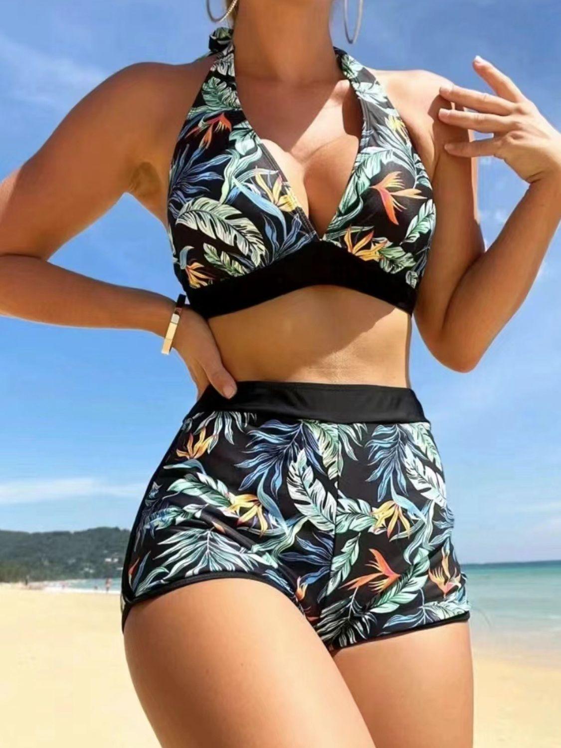 Printed Halter Neck Two-Piece Swim Set - Bona Fide Fashion