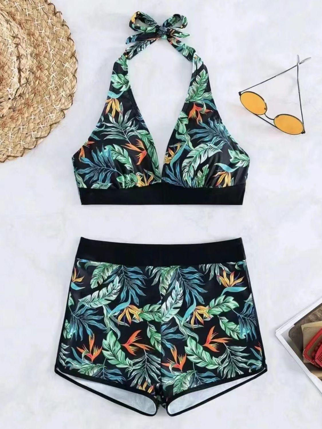 Printed Halter Neck Two-Piece Swim Set - Bona Fide Fashion