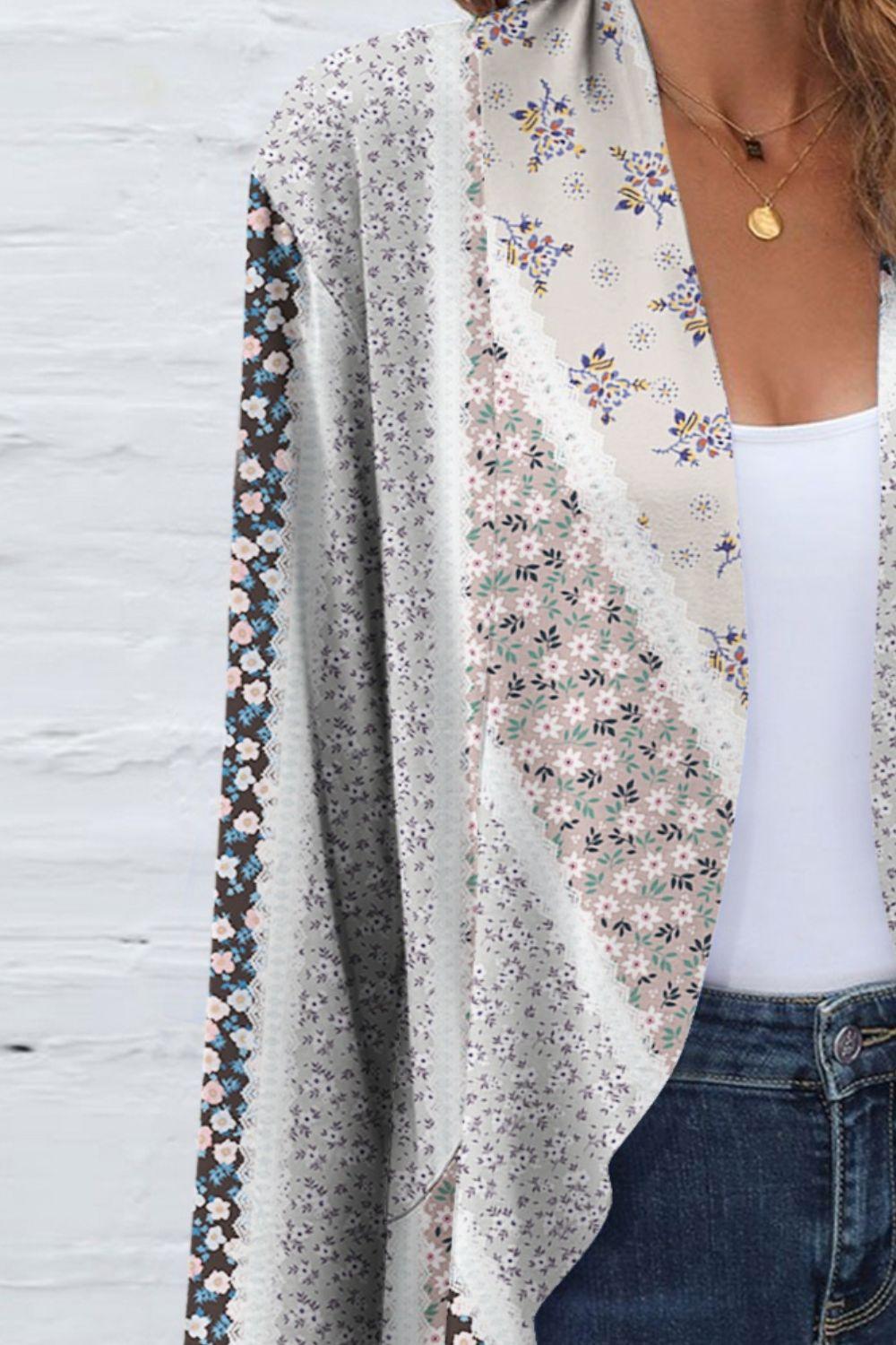 Printed Open Front Long Sleeve Cardigan - Bona Fide Fashion