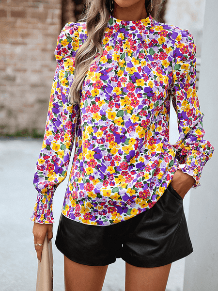 Printed Shirt Round Neck Long Sleeved Shirt HW5687FLZB - Bona Fide Fashion