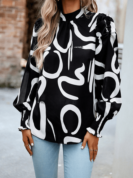 Printed Shirt Round Neck Long Sleeved Shirt HW5687FLZB - Bona Fide Fashion